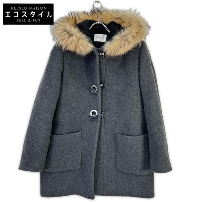 SANDRO Sandro gray wool chain-button fur coat coat
