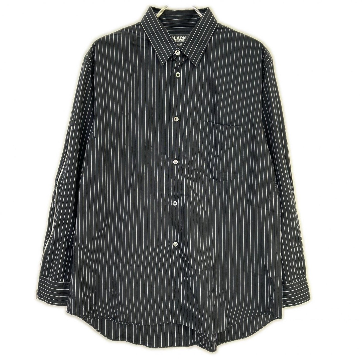 BLACKCOMMEdesGARCONS ブラックコムデギャルソン 1O-B009 25SS ブラック ピンストライプ ジップ シャツ トップス