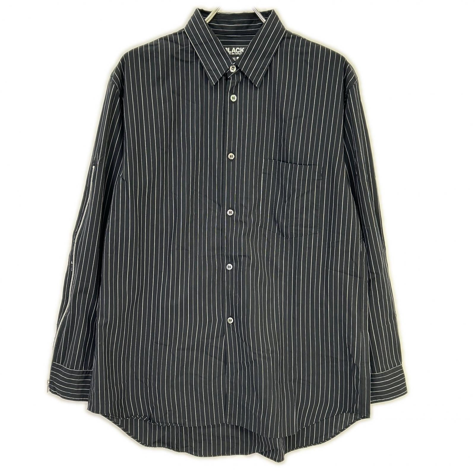 BLACKCOMMEdesGARCONS ブラックコムデギャルソン 1O-B009 25SS ブラック ピンストライプ ジップ シャツ トップス