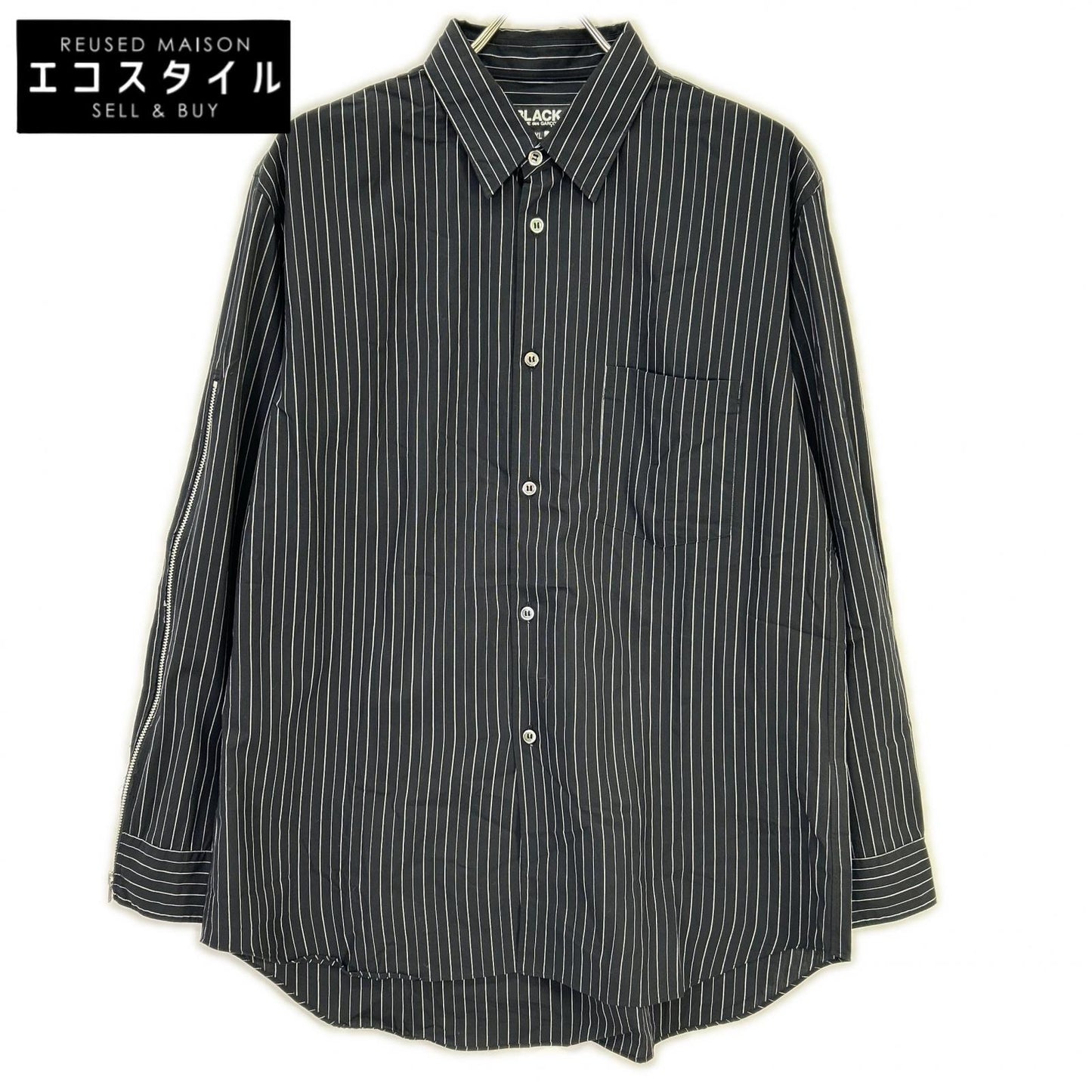 BLACKCOMMEdesGARCONS ブラックコムデギャルソン 1O-B009 25SS ブラック ピンストライプ ジップ シャツ トップス