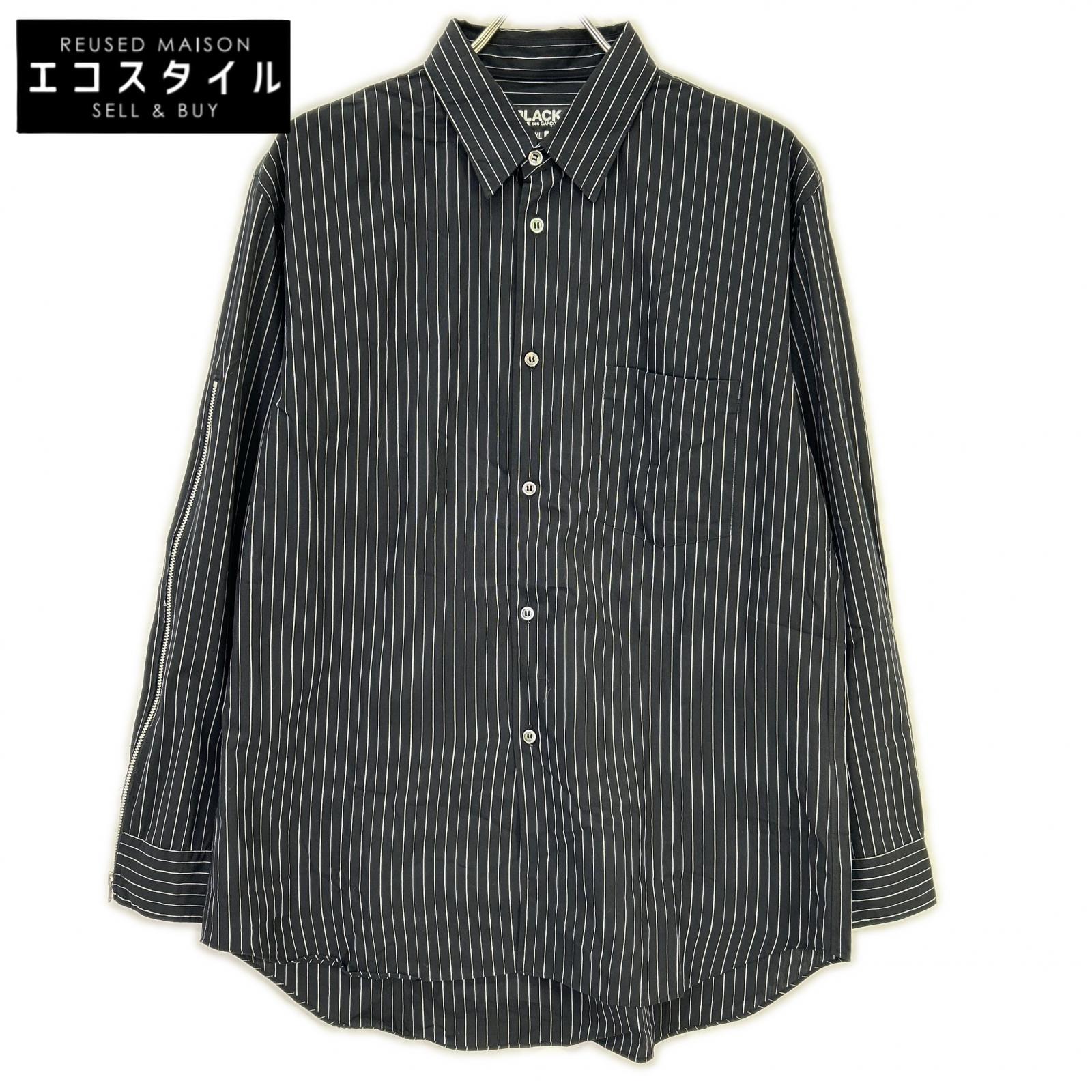 BLACKCOMMEdesGARCONS ブラックコムデギャルソン 1O-B009 25SS ブラック ピンストライプ ジップ シャツ トップス
