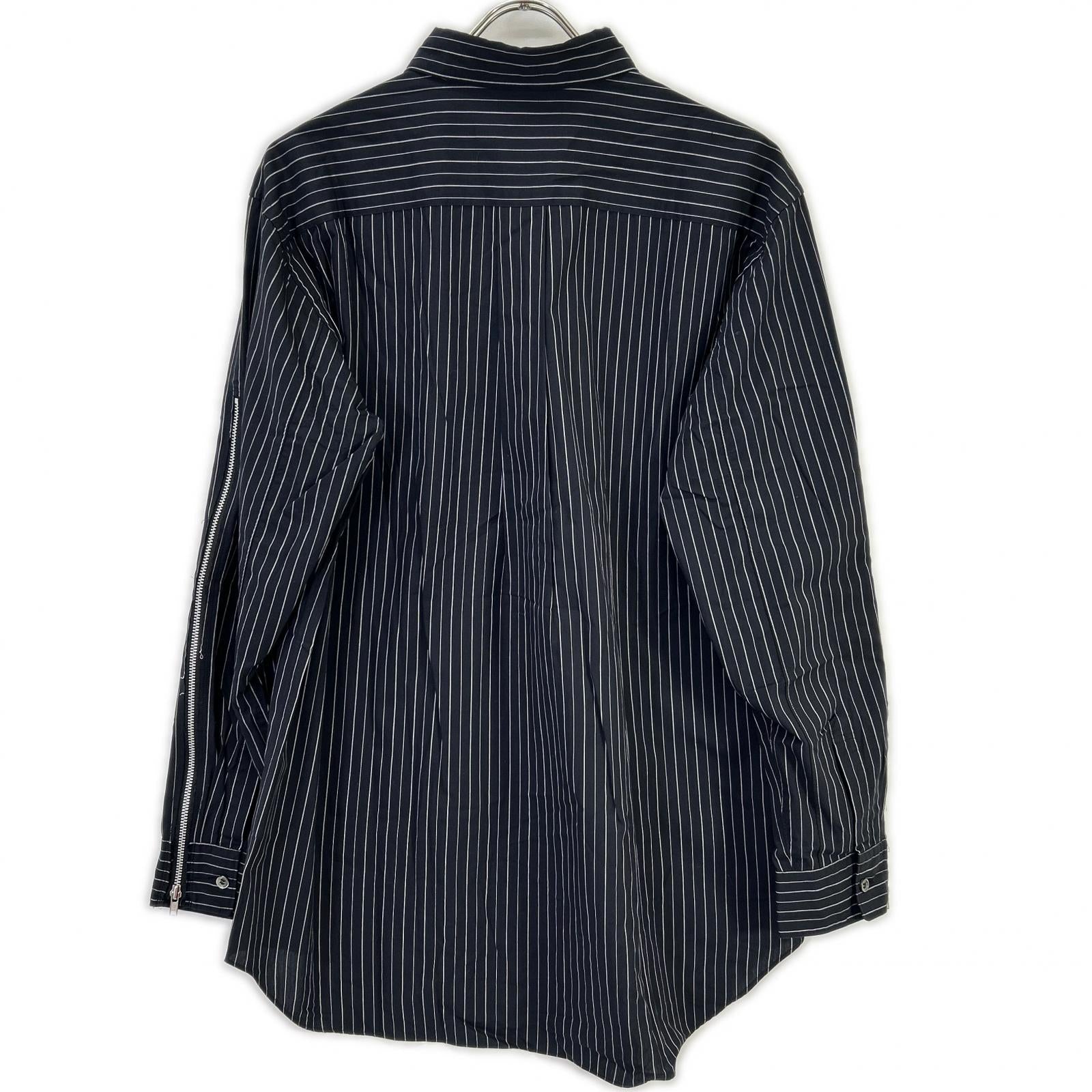 BLACKCOMMEdesGARCONS ブラックコムデギャルソン 1O-B009 25SS ブラック ピンストライプ ジップ シャツ トップス