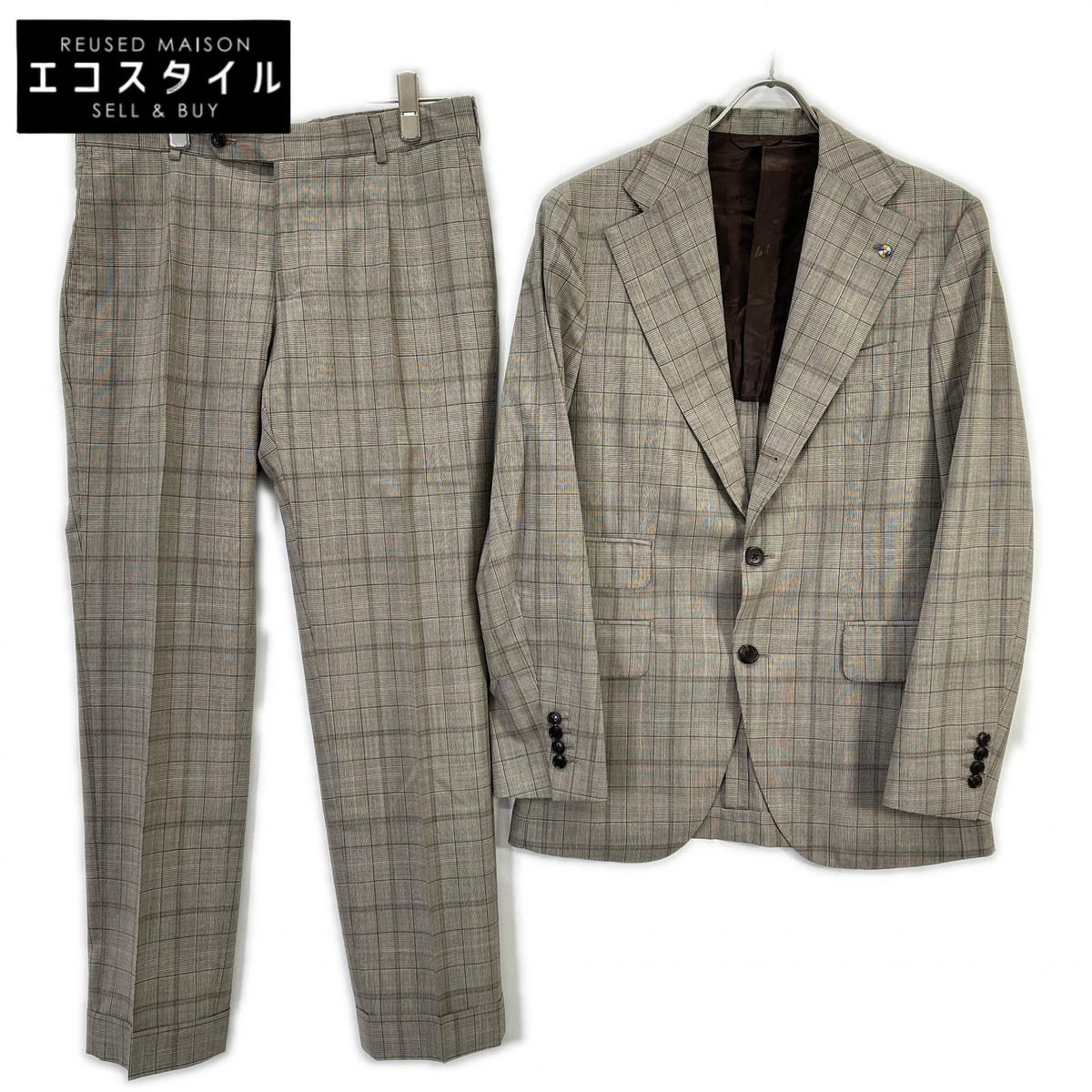Belvest A71100 Brown Check SUPER130's Wool Check Suit Suit Set