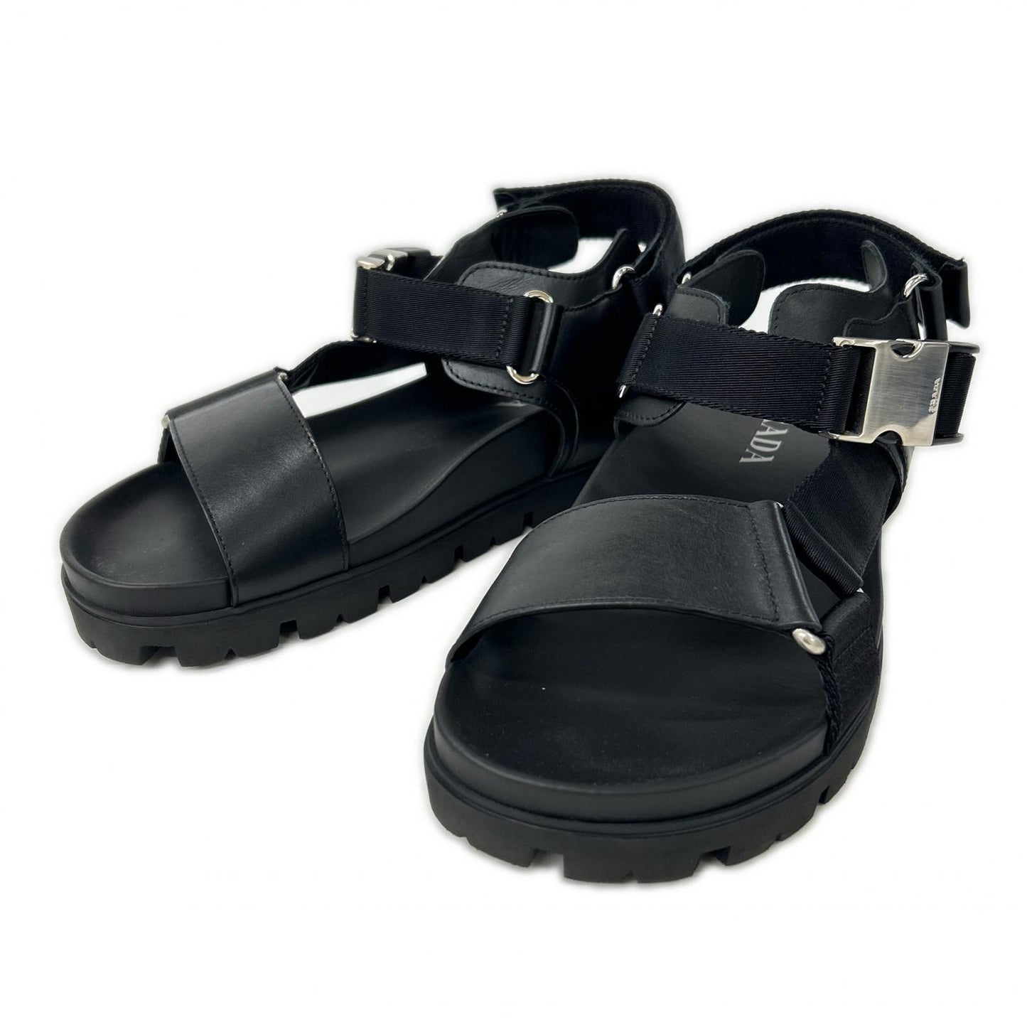 PRADA プラダ 【美品】2X3055 レザーｘナイロン バックルストラップ サンダル シューズ