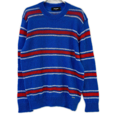 DSQUARED2 ディースクエアード S74HA1396 ブルー モヘア混 Striped Knit CrewneckPullover トップス