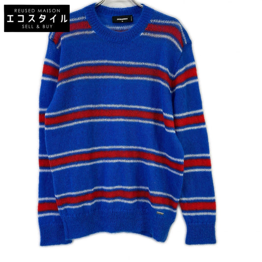 DSQUARED2 ディースクエアード S74HA1396 ブルー モヘア混 Striped Knit CrewneckPullover トップス