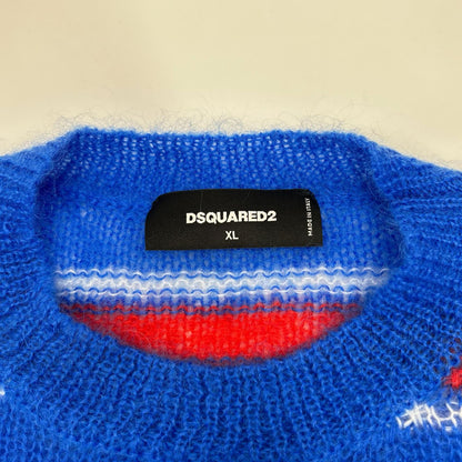 DSQUARED2 ディースクエアード S74HA1396 ブルー モヘア混 Striped Knit CrewneckPullover トップス