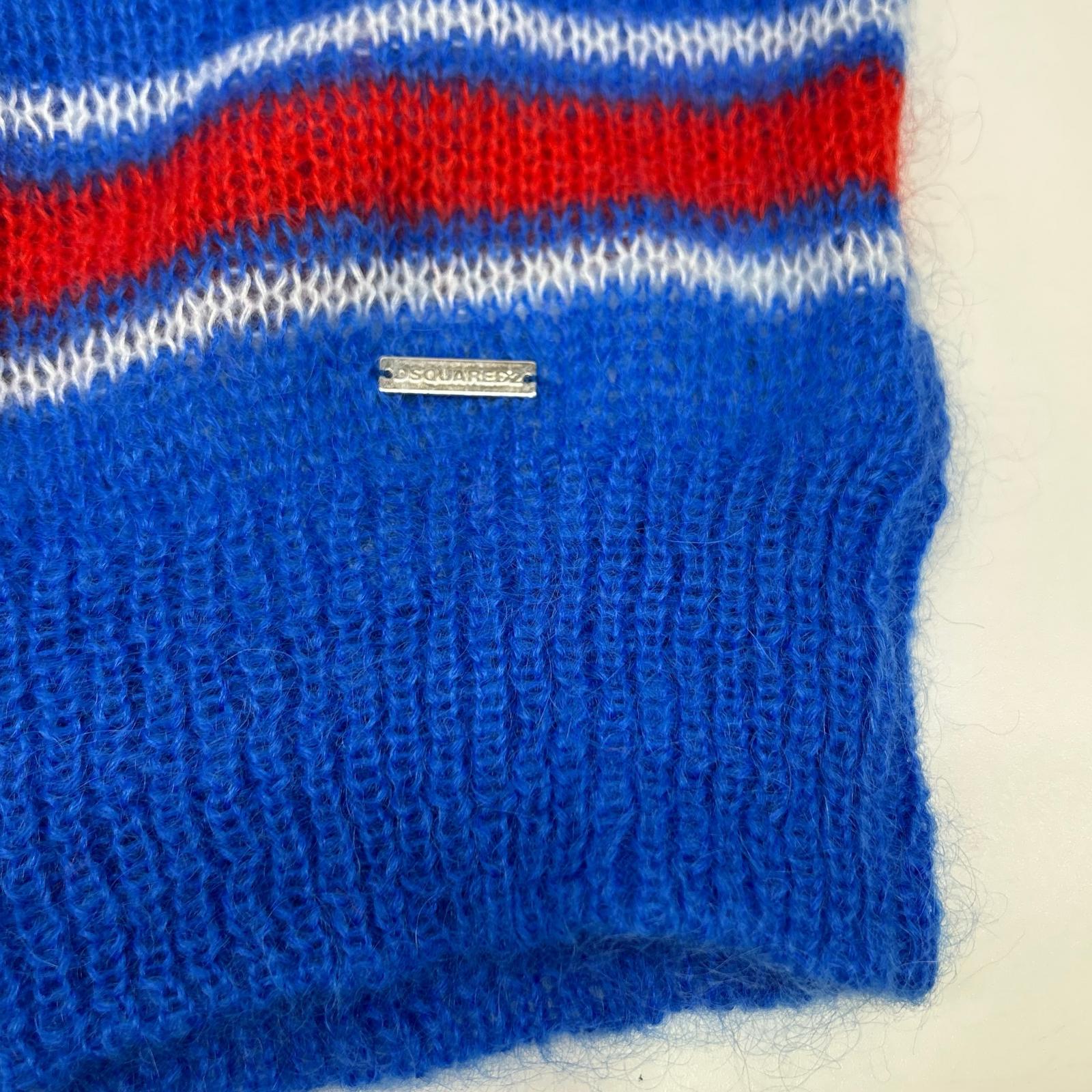 DSQUARED2 ディースクエアード S74HA1396 ブルー モヘア混 Striped Knit CrewneckPullover トップス