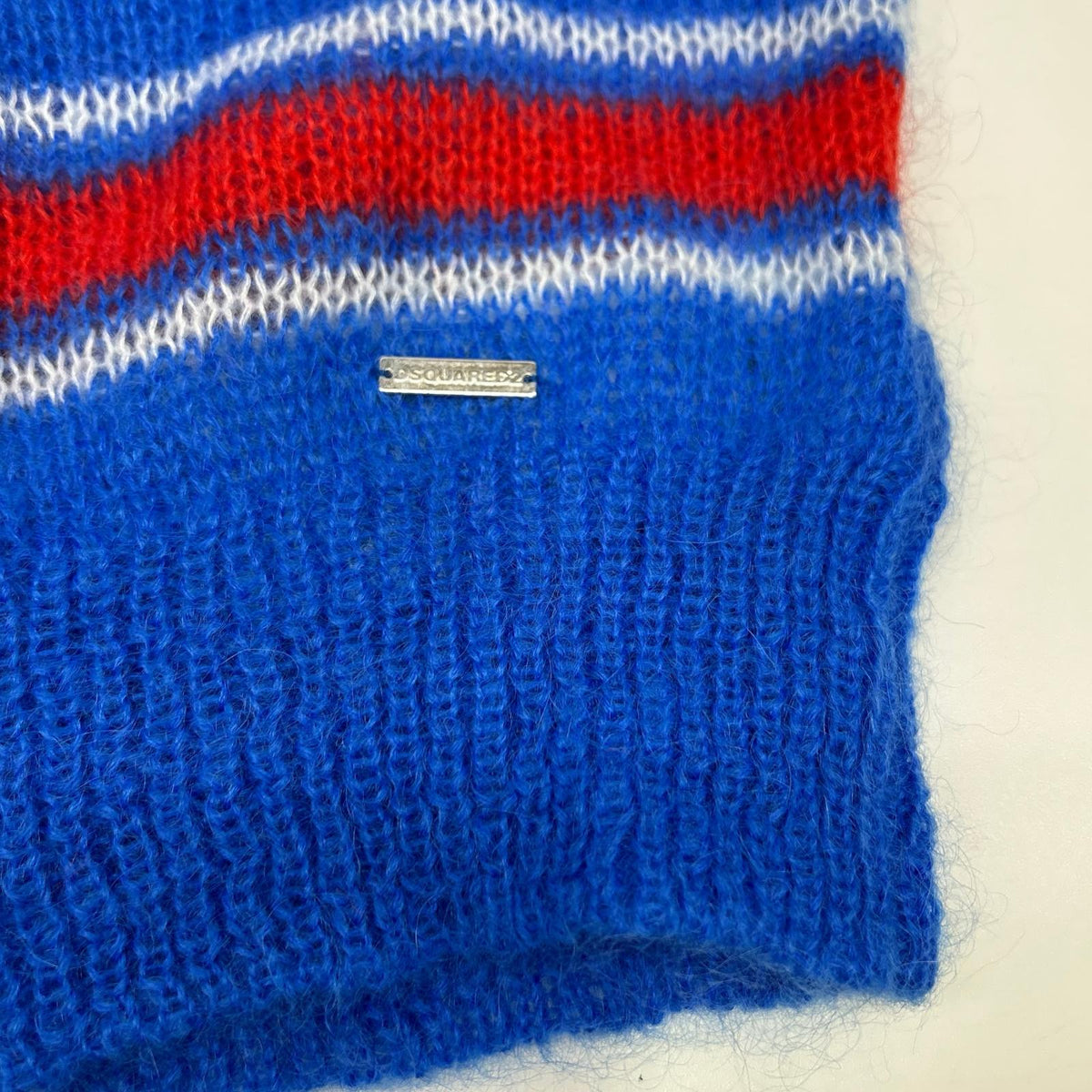 DSQUARED2 ディースクエアード S74HA1396 ブルー モヘア混 Striped Knit CrewneckPullover トップス