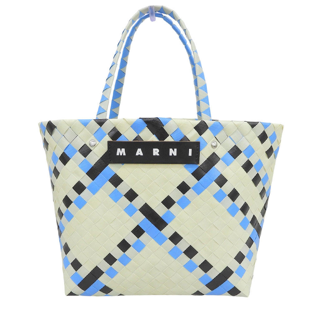 MARNI マルニ 美品 アイボリー×ブルー系 ピクニックバッグ ハンドバッグ レディース ハンドバッグ