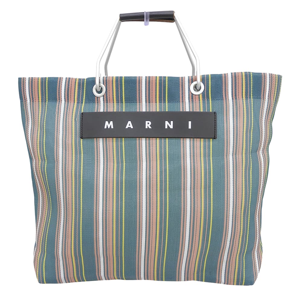 MARNI マルニ 美品 ストライプ フラワーカフェ トートバッグ レディース グリーン系 トートバッグ