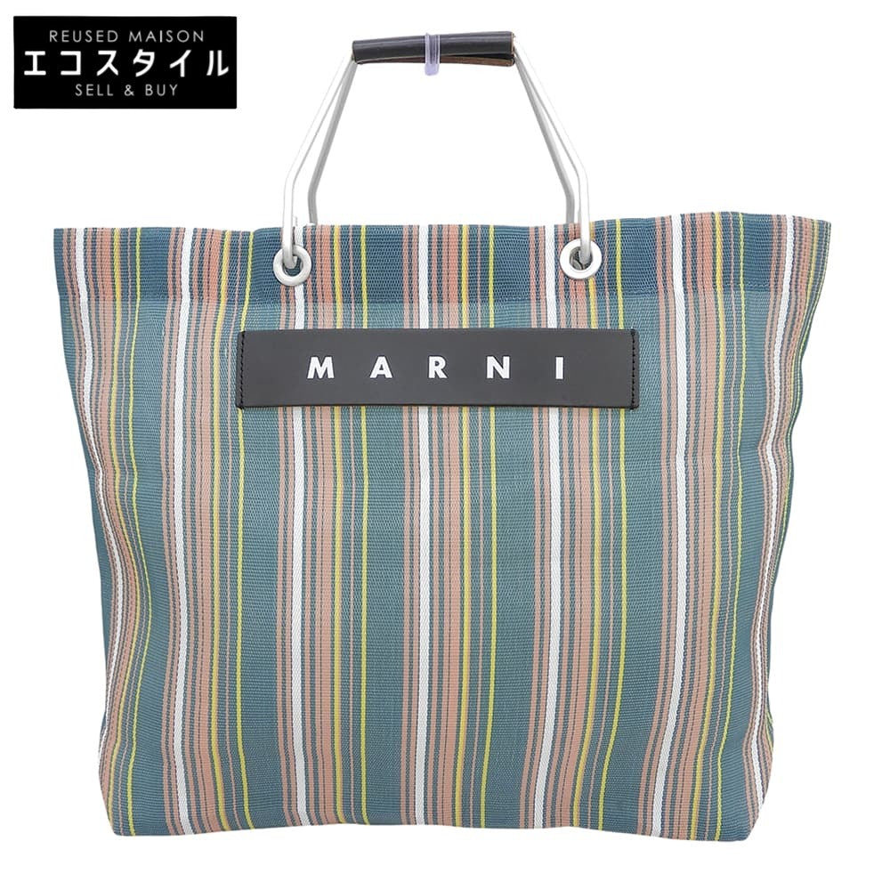 MARNI マルニ 美品 ストライプ フラワーカフェ トートバッグ レディース グリーン系 トートバッグ