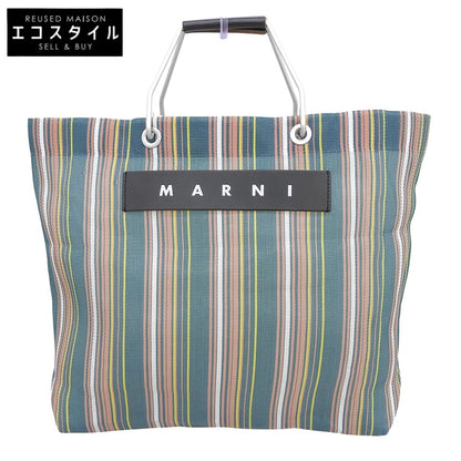 MARNI マルニ 美品 ストライプ フラワーカフェ トートバッグ レディース グリーン系 トートバッグ