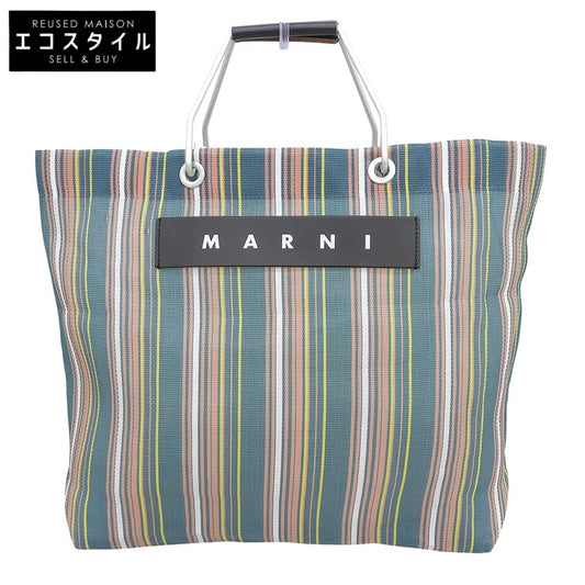 MARNI マルニ 美品 ストライプ フラワーカフェ トートバッグ レディース グリーン系 トートバッグ