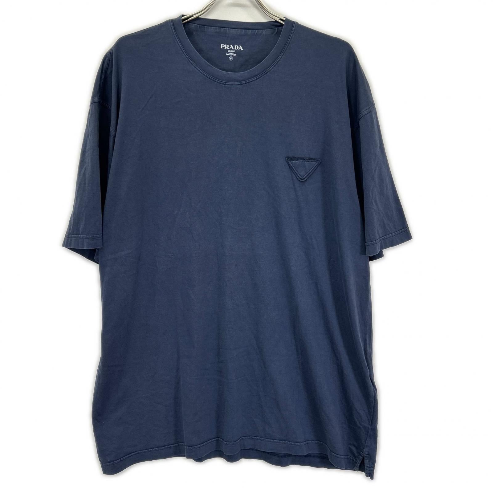 PRADA プラダ UJN852 S232 ネイビー トライアングルロゴ コットン 半袖Tシャツ トップス
