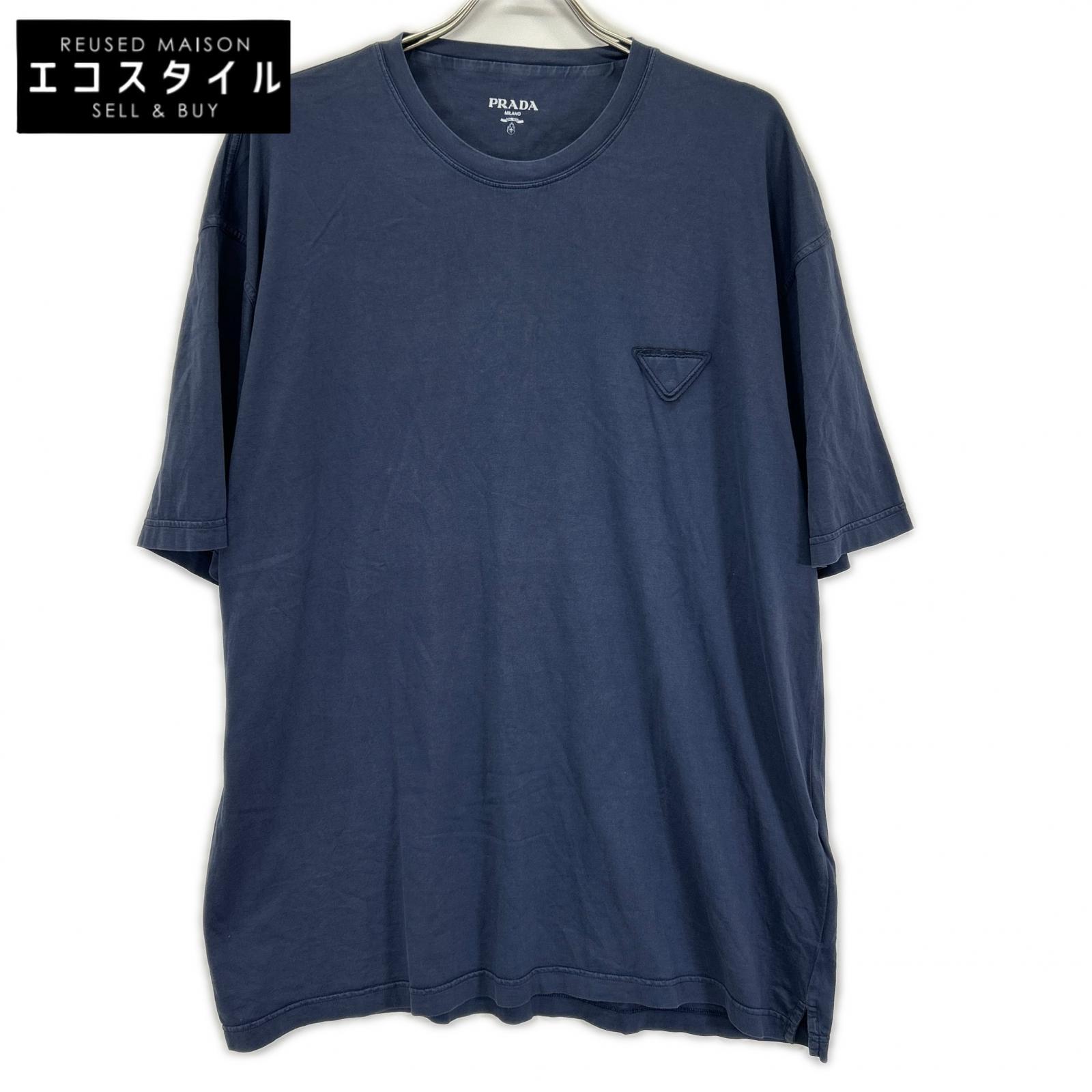 PRADA プラダ UJN852 S232 ネイビー トライアングルロゴ コットン 半袖Tシャツ トップス