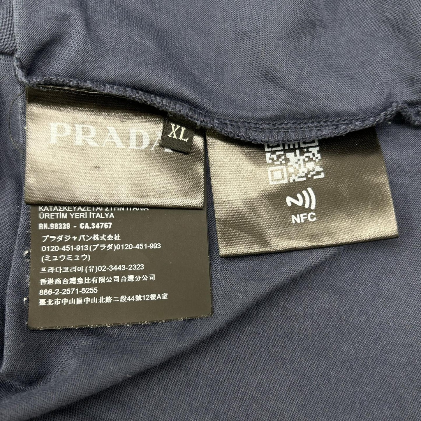 PRADA プラダ UJN852 S232 ネイビー トライアングルロゴ コットン 半袖Tシャツ トップス