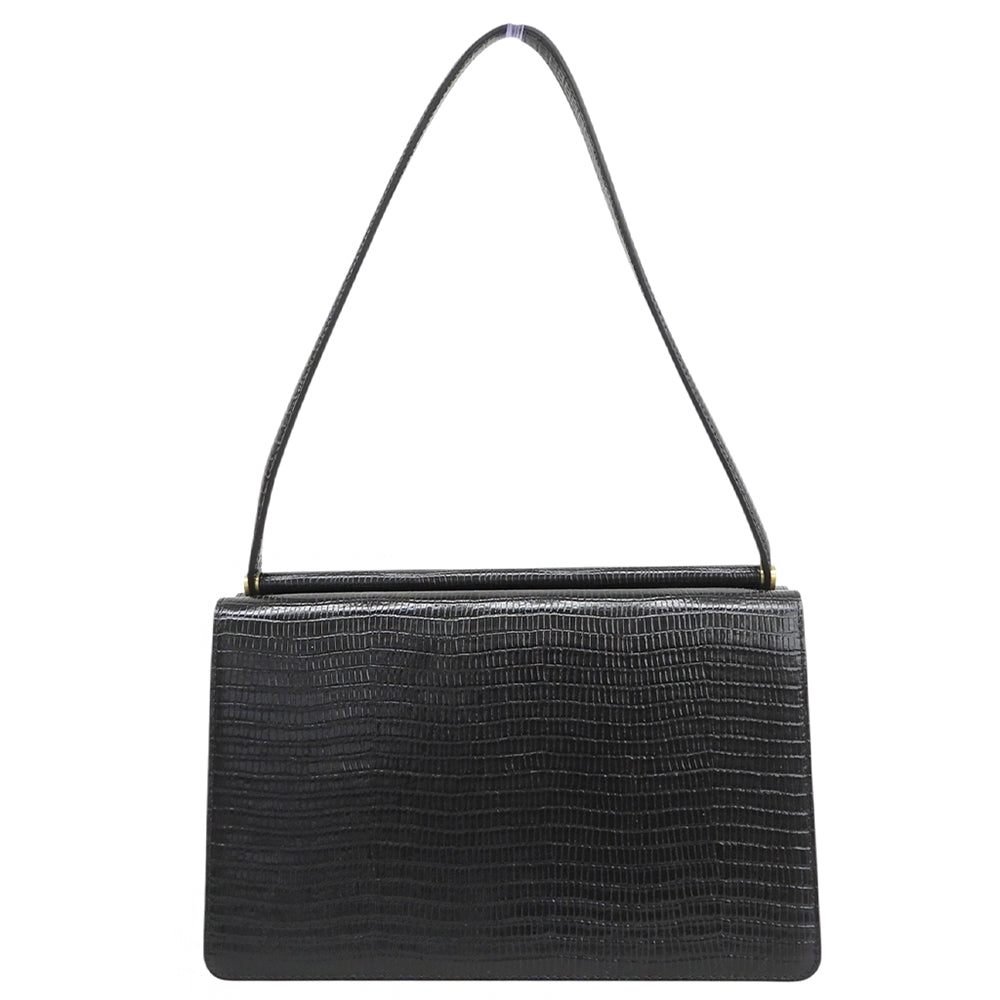 TOUT Y EST トゥティエ 新品同様 SAC PAUMELLE リザード型押し ショルダーバッグ 2ルーム レディース ブラック ショルダーバッグ