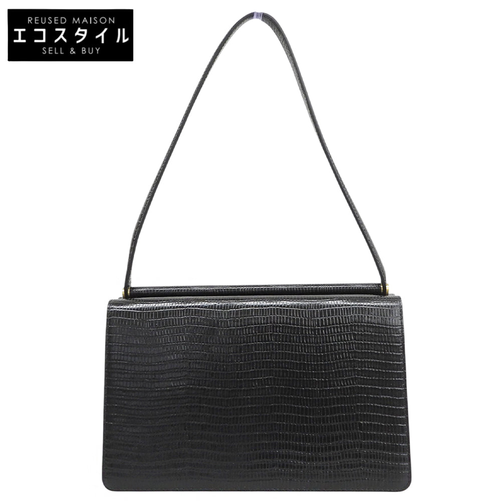 TOUT Y EST トゥティエ 新品同様 SAC PAUMELLE リザード型押し ショルダーバッグ 2ルーム レディース ブラック ショルダーバッグ