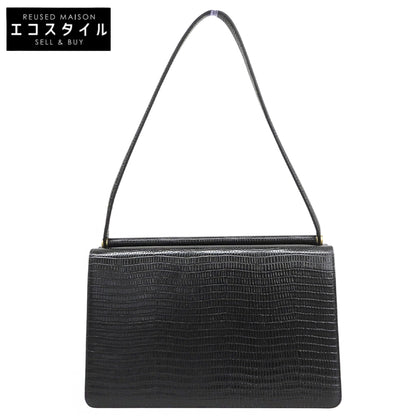 TOUT Y EST トゥティエ 新品同様 SAC PAUMELLE リザード型押し ショルダーバッグ 2ルーム レディース ブラック ショルダーバッグ