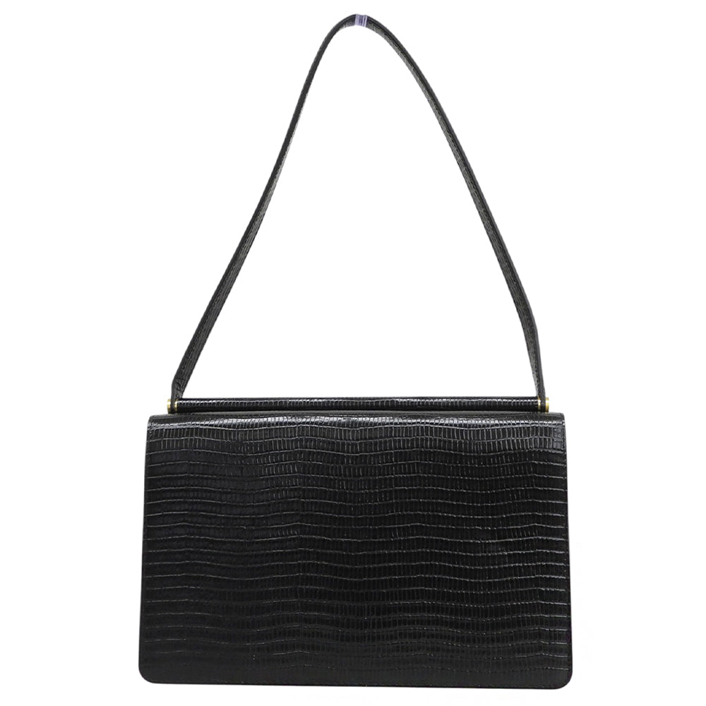 TOUT Y EST トゥティエ 新品同様 SAC PAUMELLE リザード型押し ショルダーバッグ 2ルーム レディース ブラック ショルダーバッグ