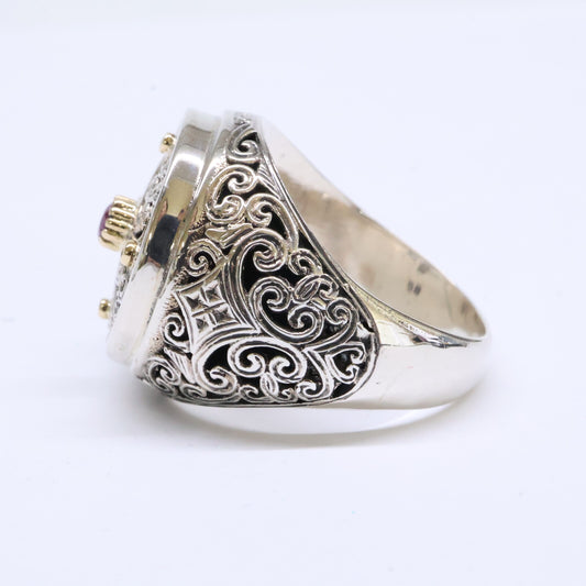 Gerochristo ジェロクリスト 【新品同様】925 750 Mediterranean ルビー 透かし彫り リング 指輪