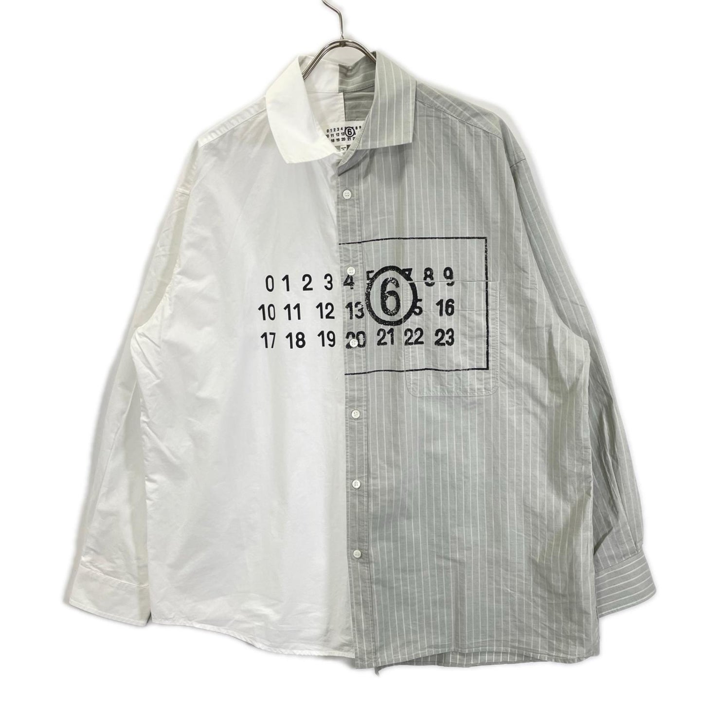 MM6 エムエムシックス SH0DT0016 ホワイト×グレー NUMERIC ASYMMETRIC SHIRT シャツ トップス
