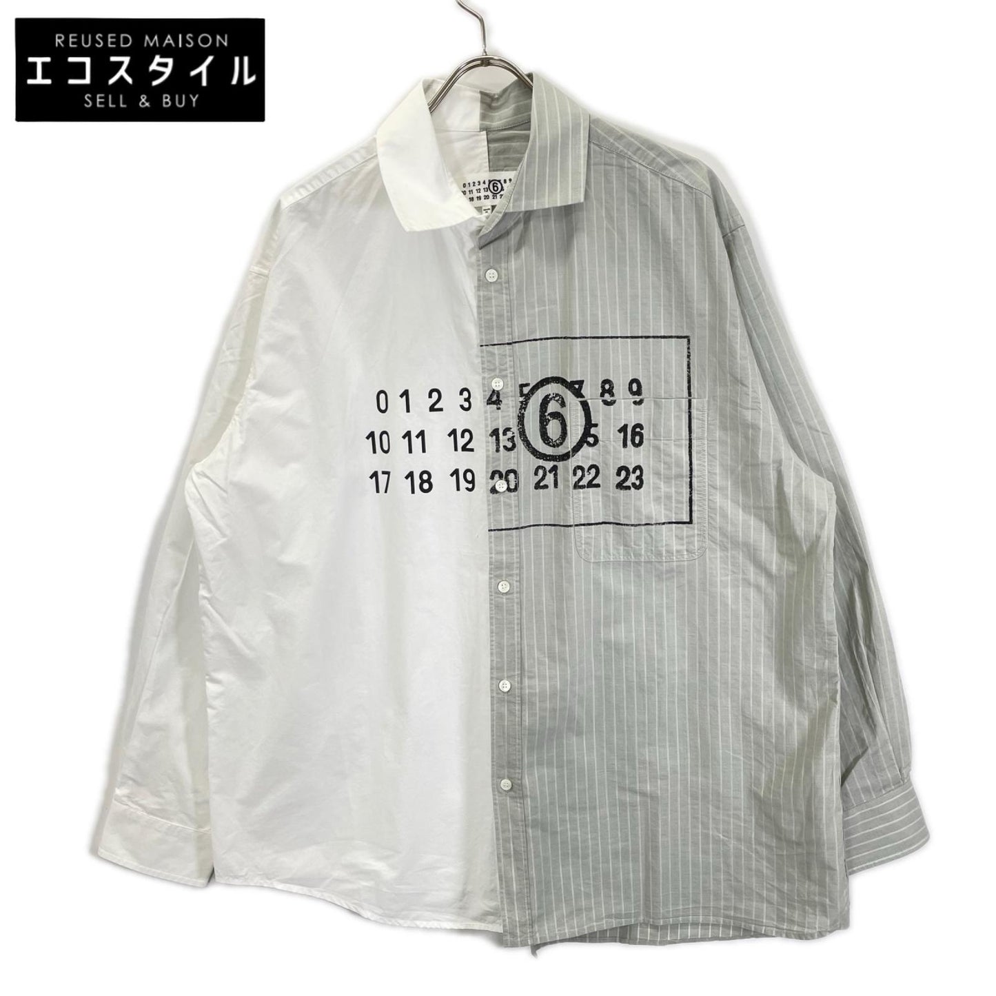 MM6 エムエムシックス SH0DT0016 ホワイト×グレー NUMERIC ASYMMETRIC SHIRT シャツ トップス