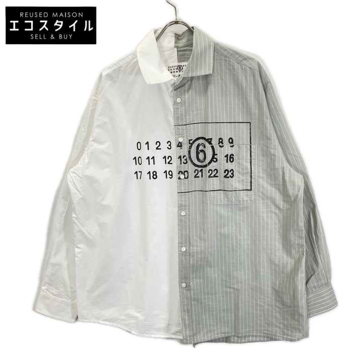 MM6 エムエムシックス SH0DT0016 ホワイト×グレー NUMERIC ASYMMETRIC SHIRT シャツ トップス