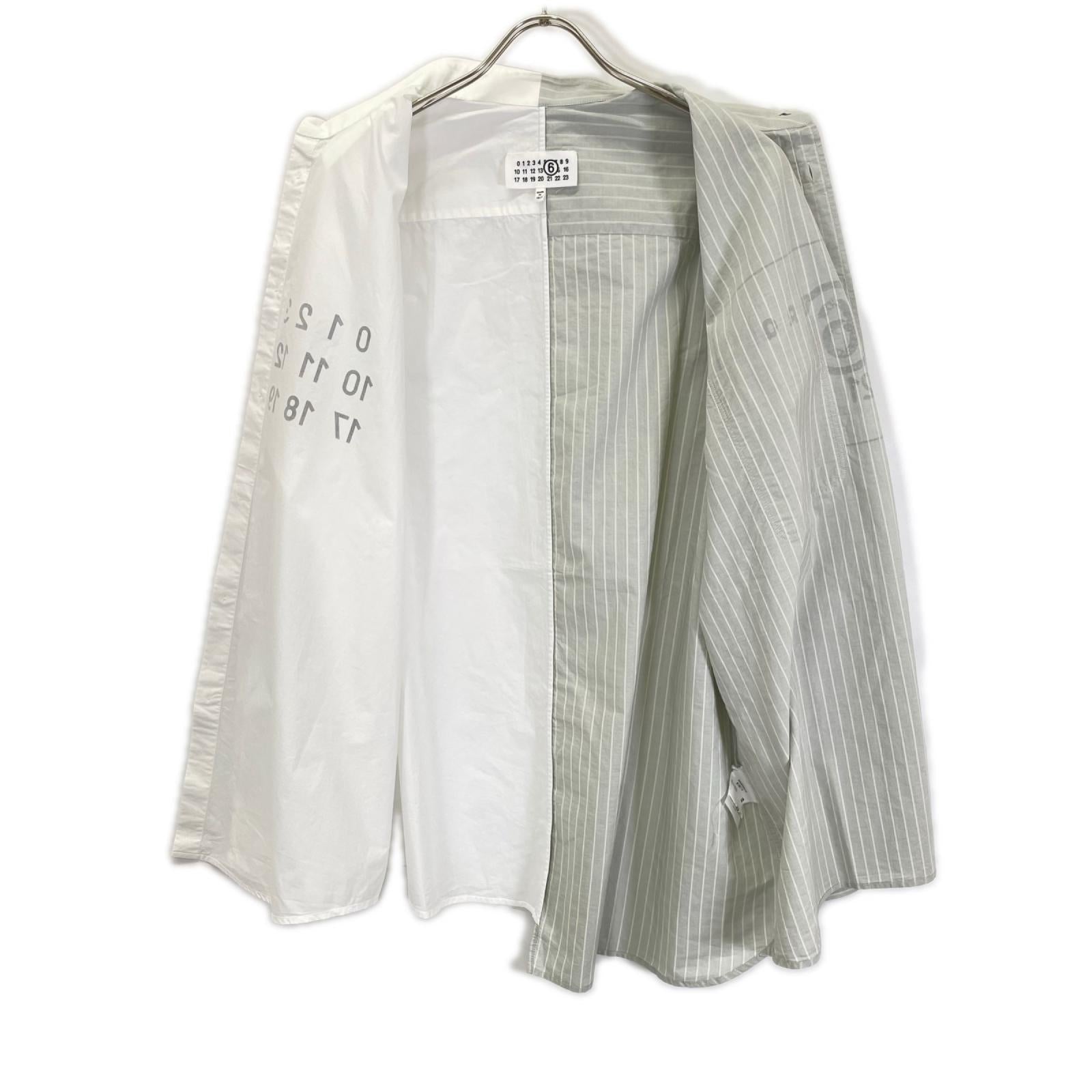 MM6 エムエムシックス SH0DT0016 ホワイト×グレー NUMERIC ASYMMETRIC SHIRT シャツ トップス