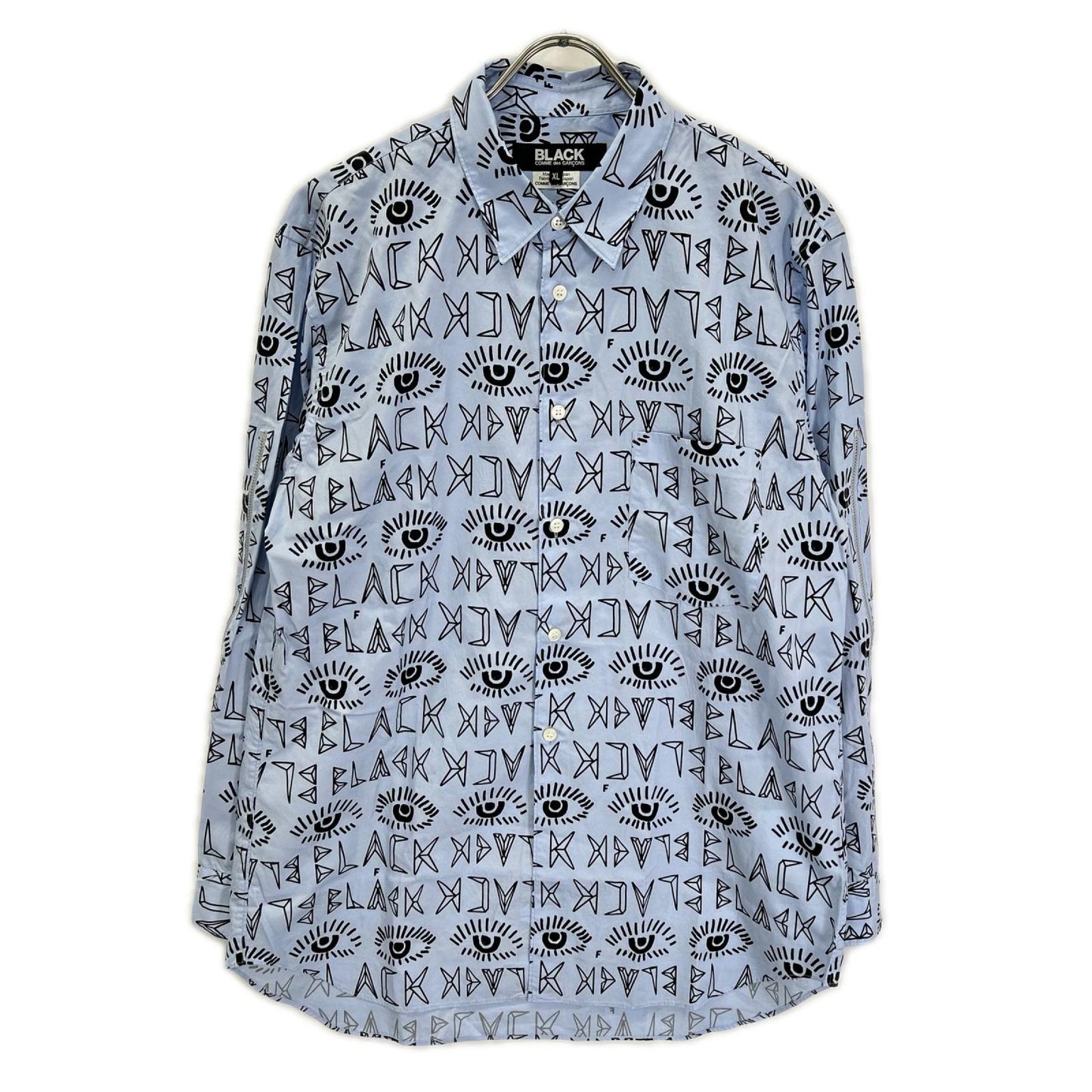BLACKCOMMEdesGARCONS ブラックコムデギャルソン 25AW 1P-B016 ブルー×ブラック ロゴ総柄 プリント L/Sシャツ トップス