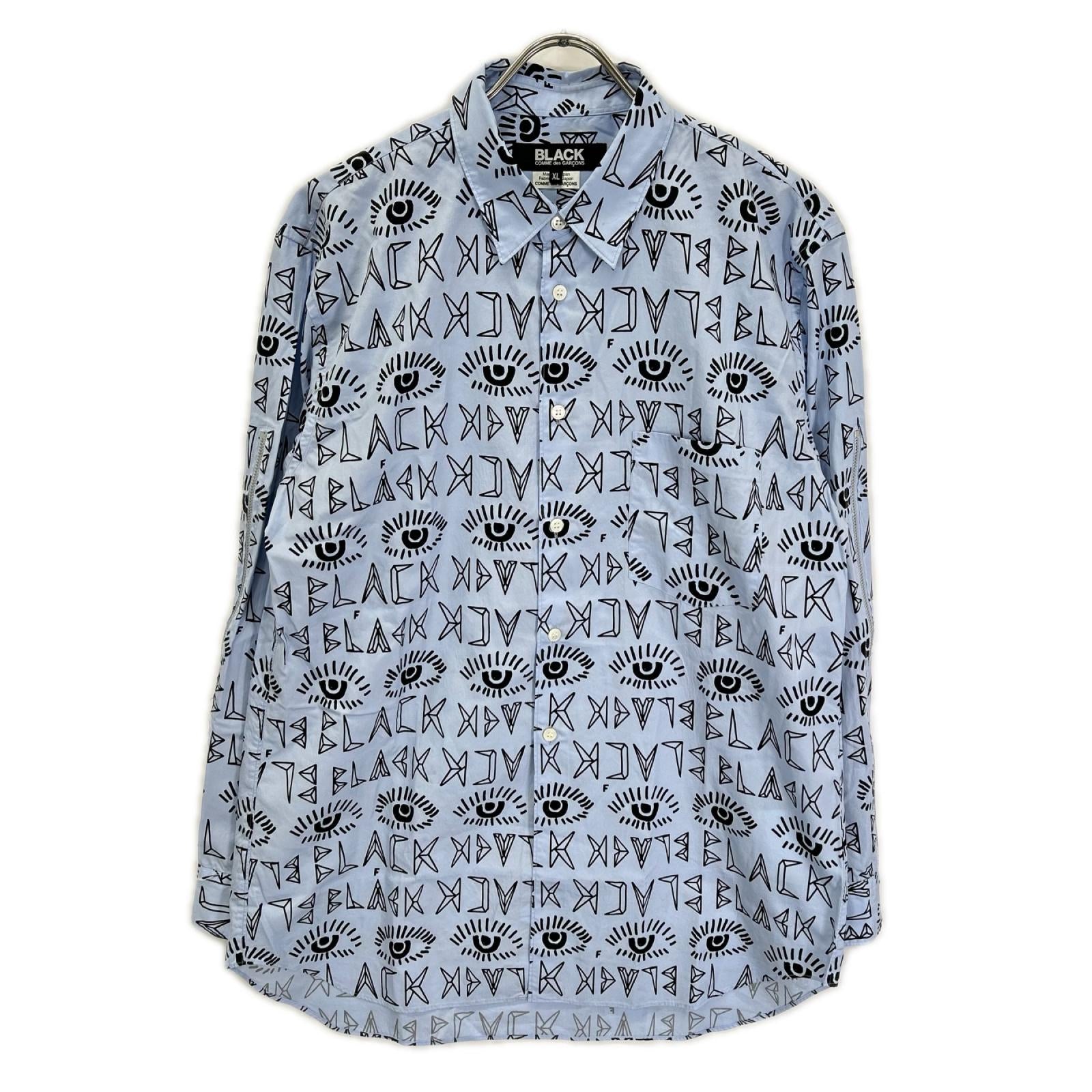 BLACKCOMMEdesGARCONS ブラックコムデギャルソン 25AW 1P-B016 ブルー×ブラック ロゴ総柄 プリント L/Sシャツ トップス
