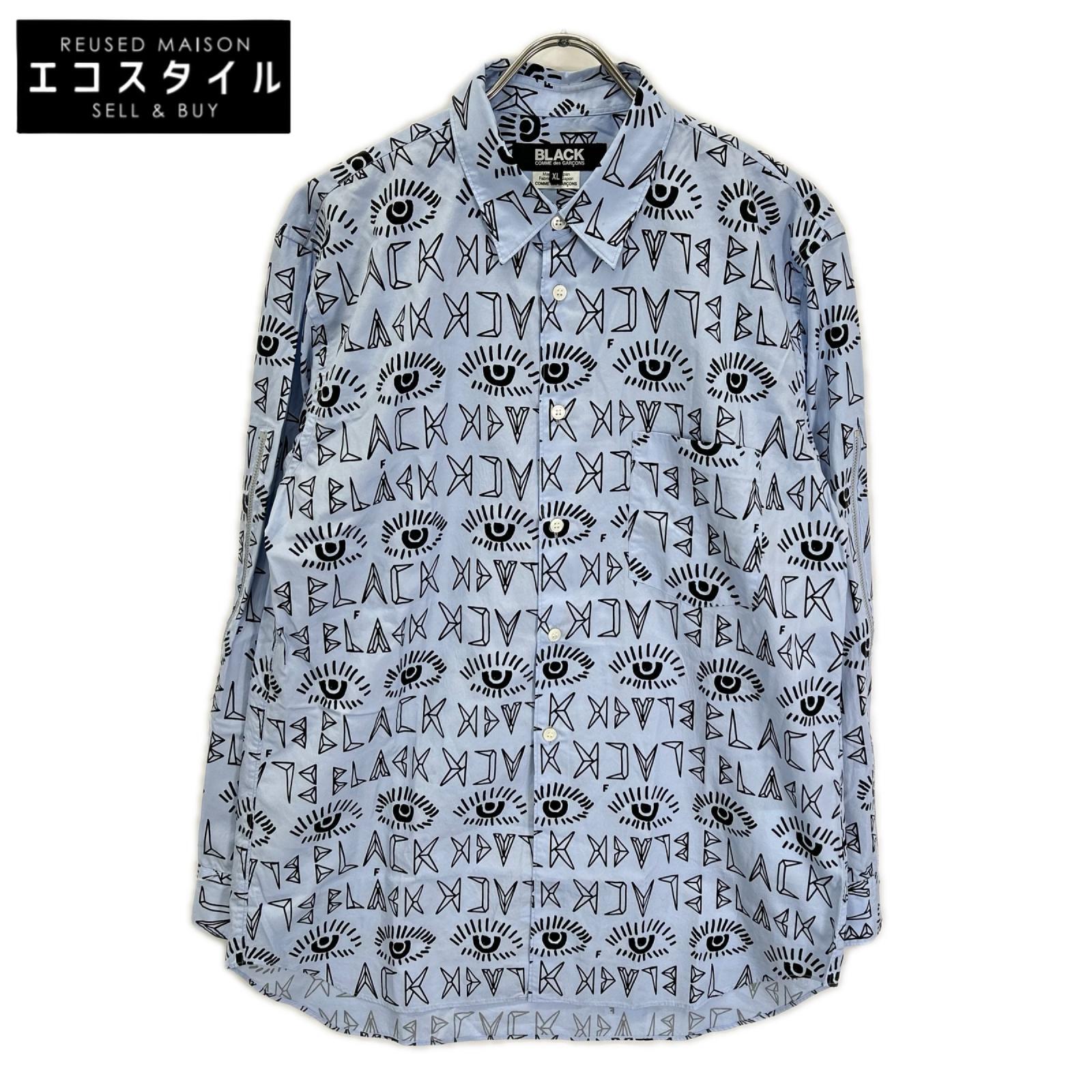 BLACKCOMMEdesGARCONS ブラックコムデギャルソン 25AW 1P-B016 ブルー×ブラック ロゴ総柄 プリント L/Sシャツ トップス