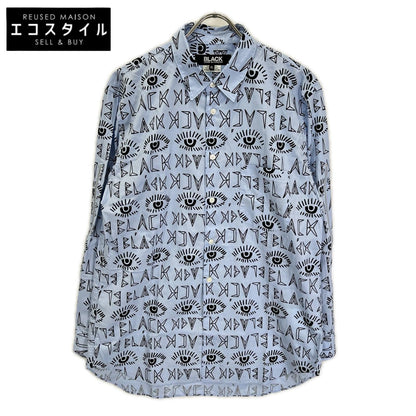 BLACKCOMMEdesGARCONS ブラックコムデギャルソン 25AW 1P-B016 ブルー×ブラック ロゴ総柄 プリント L/Sシャツ トップス