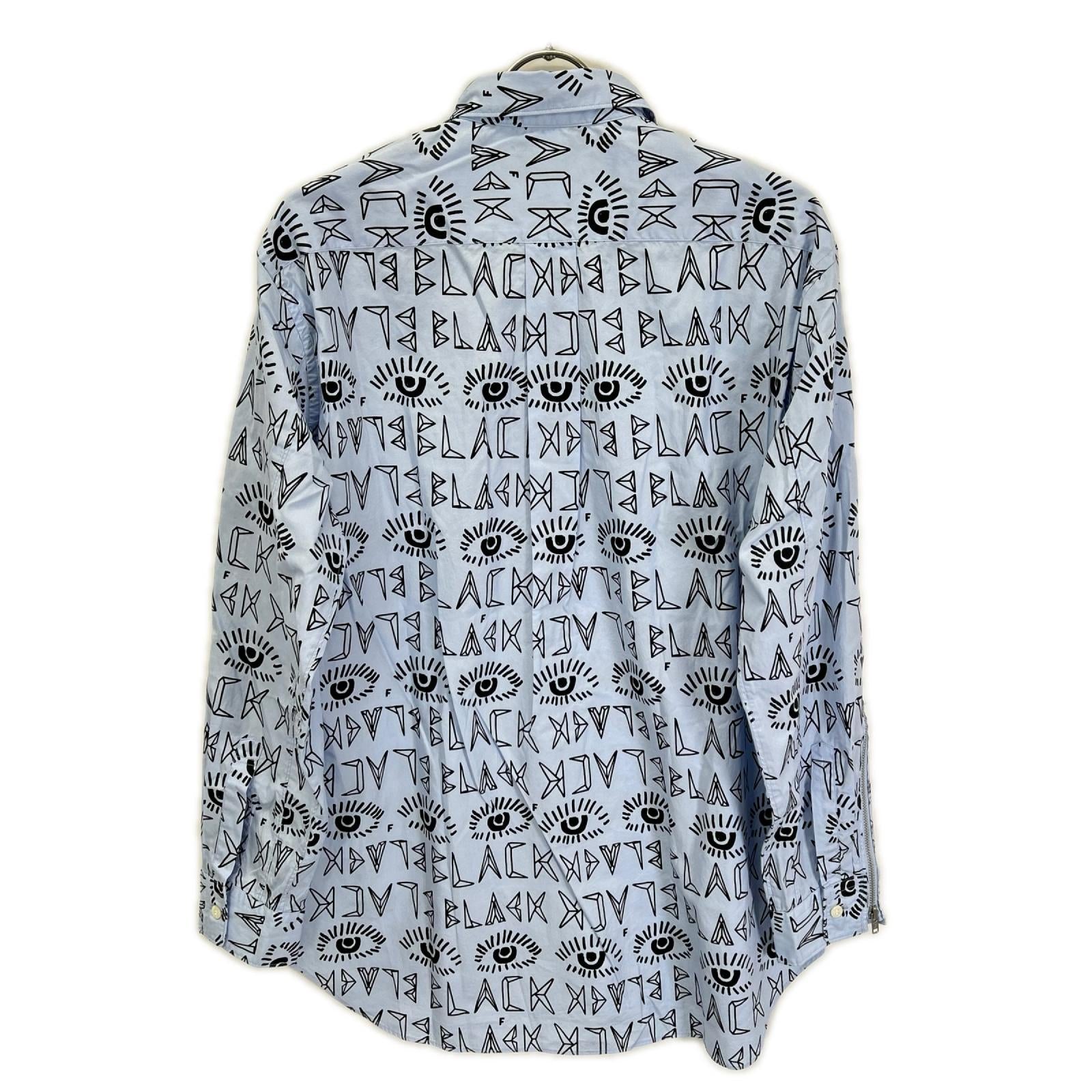 BLACKCOMMEdesGARCONS ブラックコムデギャルソン 25AW 1P-B016 ブルー×ブラック ロゴ総柄 プリント L/Sシャツ トップス