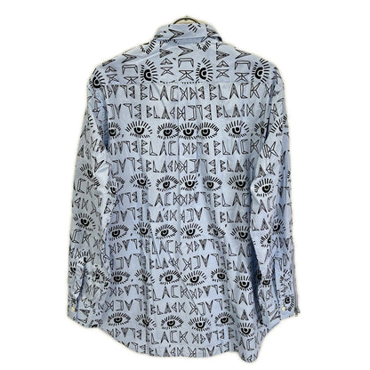 BLACKCOMMEdesGARCONS ブラックコムデギャルソン 25AW 1P-B016 ブルー×ブラック ロゴ総柄 プリント L/Sシャツ トップス