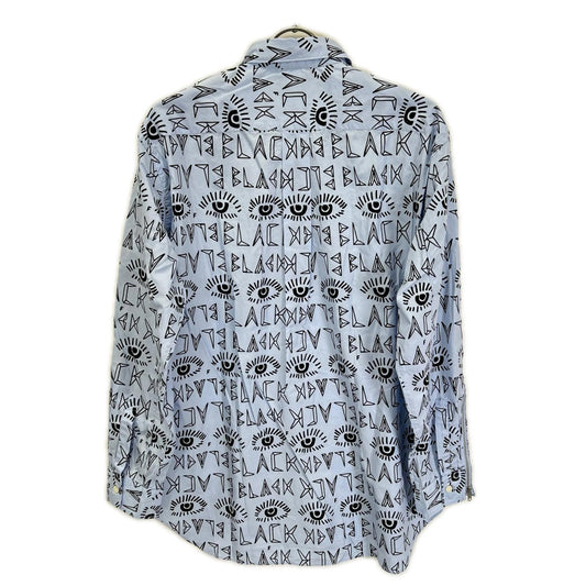 BLACKCOMMEdesGARCONS ブラックコムデギャルソン 25AW 1P-B016 ブルー×ブラック ロゴ総柄 プリント L/Sシャツ トップス