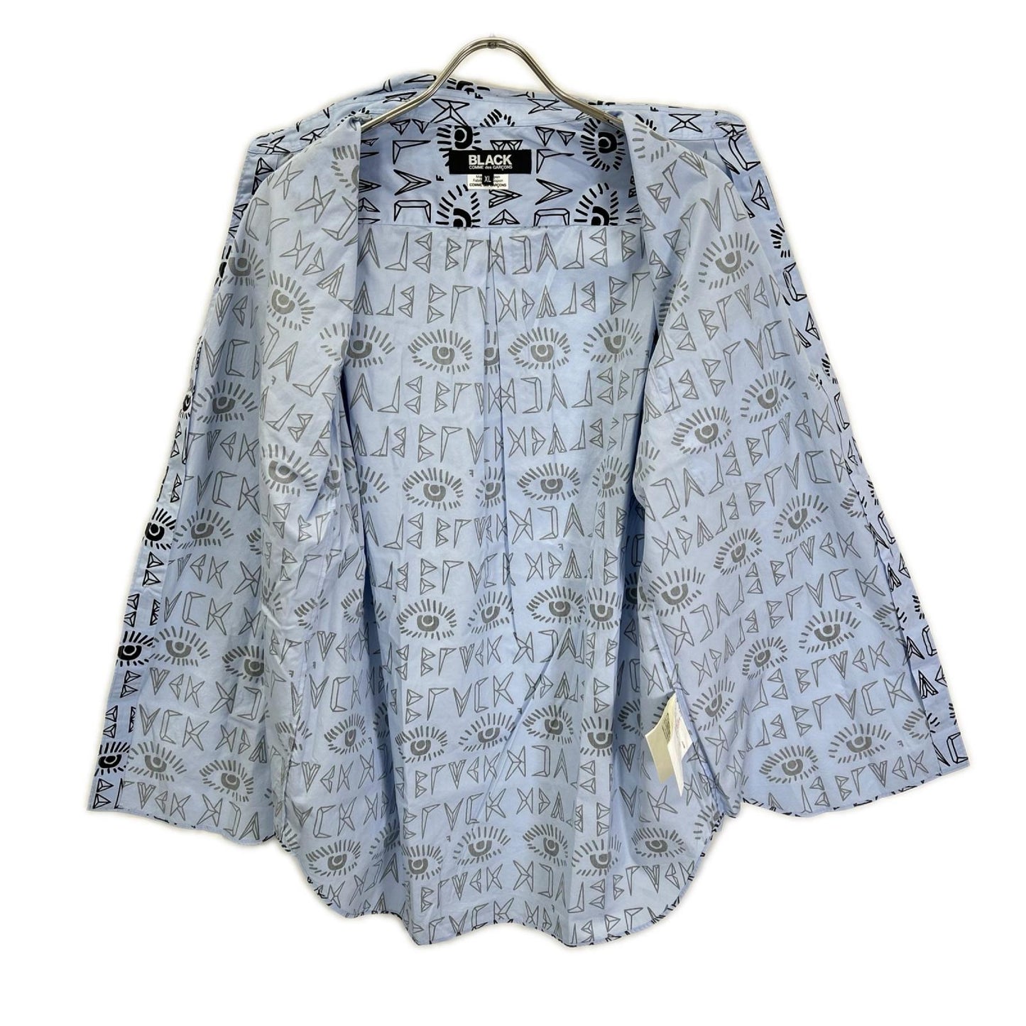 BLACKCOMMEdesGARCONS ブラックコムデギャルソン 25AW 1P-B016 ブルー×ブラック ロゴ総柄 プリント L/Sシャツ トップス