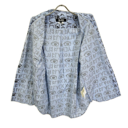 BLACKCOMMEdesGARCONS ブラックコムデギャルソン 25AW 1P-B016 ブルー×ブラック ロゴ総柄 プリント L/Sシャツ トップス