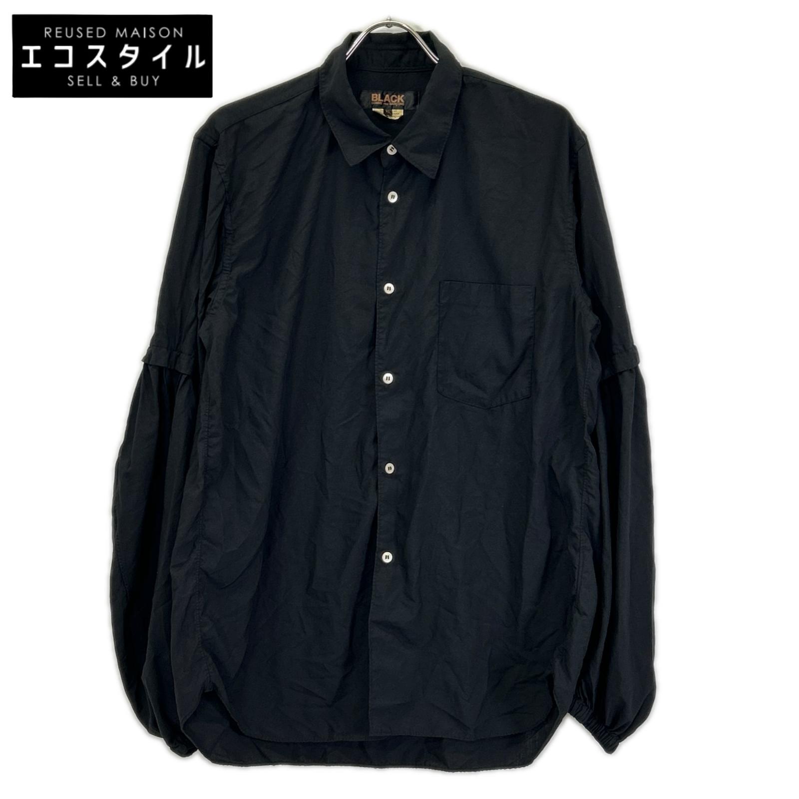 BLACKCOMMEdesGARCONS ブラックコムデギャルソン 26SS 1Q-B004 ブラック エステルスパンブロード 製品後加工シャツ トップス