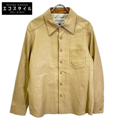 BALMAIN バルマン ベージュ ラムレザー 裏地総柄 シャツジャケット ジャケット
