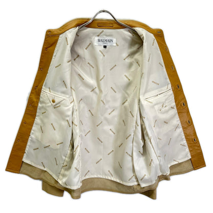 BALMAIN バルマン ベージュ ラムレザー 裏地総柄 シャツジャケット ジャケット