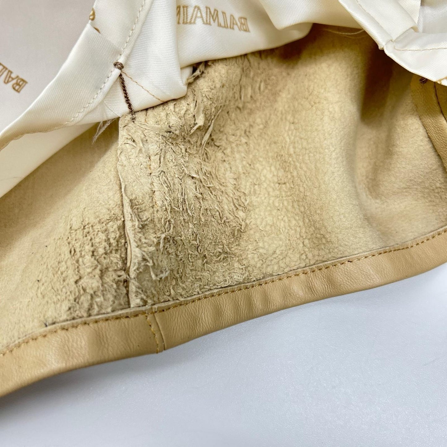 BALMAIN バルマン ベージュ ラムレザー 裏地総柄 シャツジャケット ジャケット