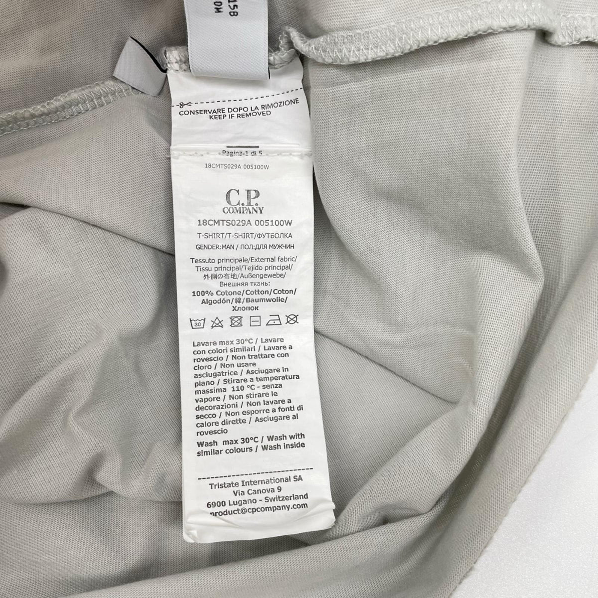C.P.COMPANY シーピーカンパニー ライトグレー 30/1 Jersey Logo Label Tシャツ トップス