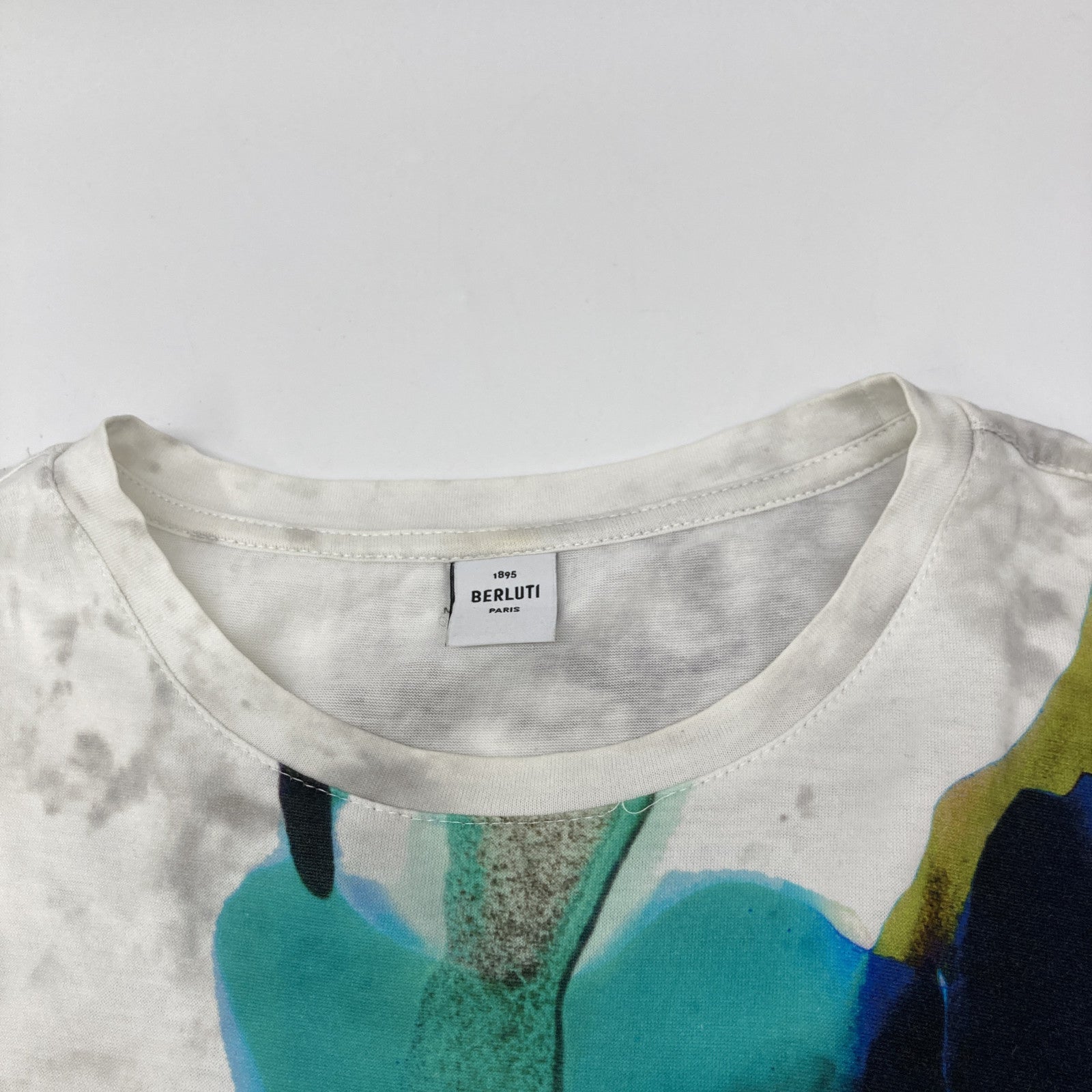 Berluti White x Green R17JRS44JAEB Paint Design T-shirt Top