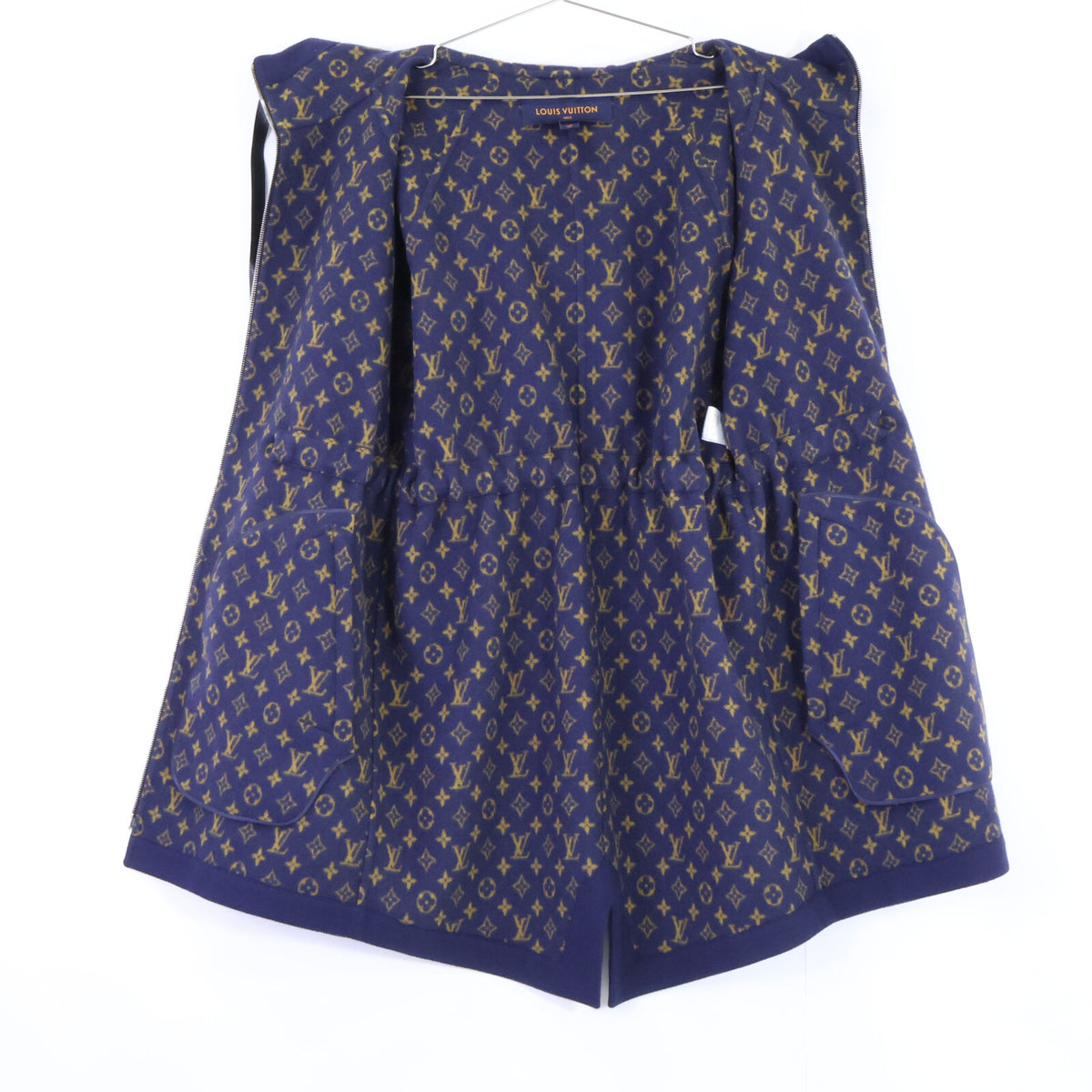LOUIS VUITTON ルイヴィトン 【美品/国内正規】FGC047QWE ウールｘシルク 裏地モノグラム ジップアップ フーディ コート