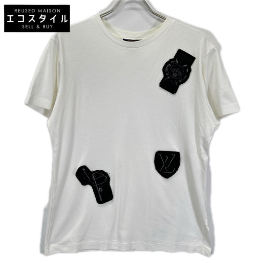 LOUIS VUITTON ルイヴィトン ホワイト×ブラック FHTB03 パッチ付き クルーネック 半袖Tシャツ トップス