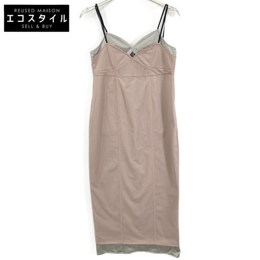 LE CIEL BLEU 25SS Light Gray Organza x Satin Slip Dress 36 (Women's)