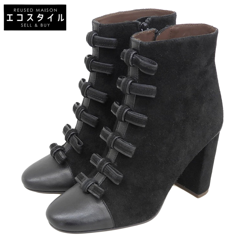 Excellent Condition Suede Ribbon Design Boots Shoes Women's Black 36 1/2 SB31073A Shoes 36 1/2 Women's