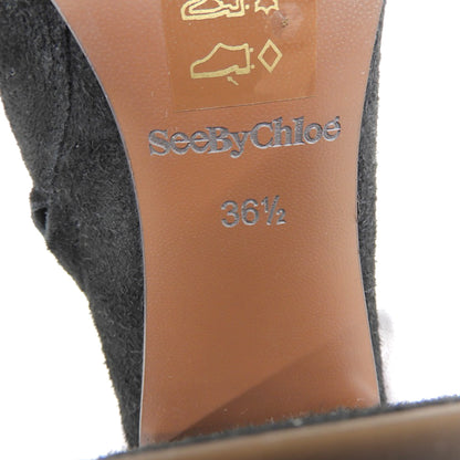 Excellent Condition Suede Ribbon Design Boots Shoes Women's Black 36 1/2 SB31073A Shoes 36 1/2 Women's